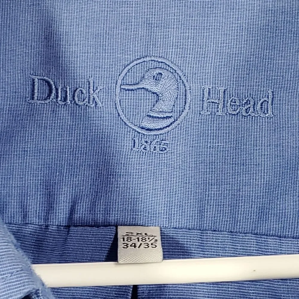 Duck Head Mens Button Down Dress Shirt Size 2XL Blue Embroidered Logo